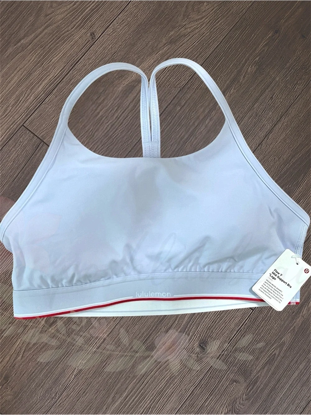 Lululemon Flow Y Bra Light Serene Blue Red Stripe B/C Cup NWT Tennis Yoga